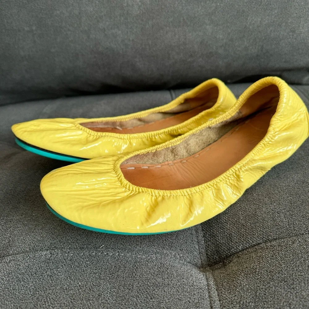 Tieks Yellow Flats with Green Soles - Picture 3 of 14